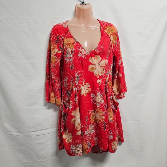 Free People Boho Flared Mini Dress Women Size 4 Red - Picture 3 of 15